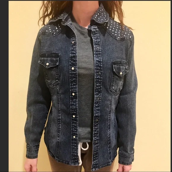 DG2 Diane Gilman Vintage Rhinestone Jean Jacket S - Picture 2 of 8